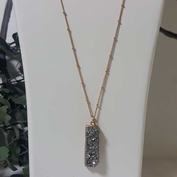 Gold & Blue Geode Druzy Long Necklace - Picture 4 of 10